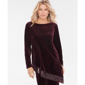 Chico's Size 1 Velvet Sequin Asymmetrical Long Sleeve Top